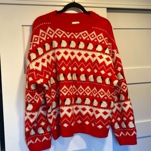 H&M white, red, and black sheep graphic crew neck sweater